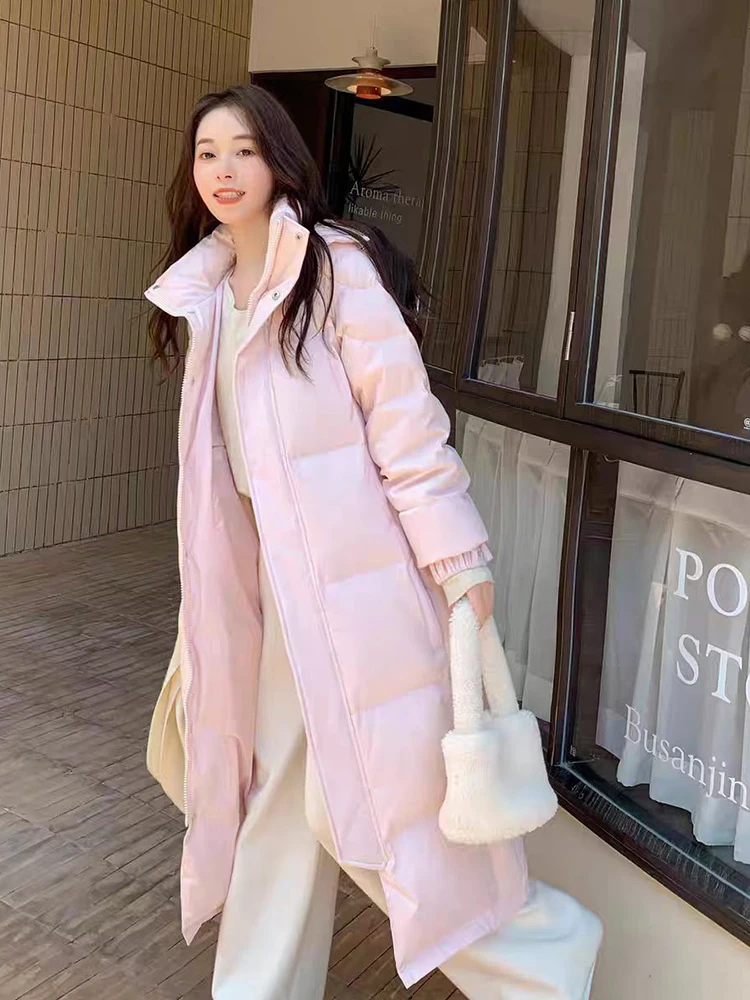 Winter Long Hooded Solid Down Jacket Women White Duck Down Waterproof Outwears Female Warm Thick Parker Knee Length Down Jacket