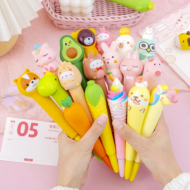 Creative Kawaii Animals Press Gel Pen Cute Girl Ins Girl 0.5mm Black Ink Presses Pen Students Study Stationery Exam Pen