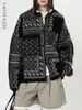 [LANMREM] Print Design Contrast Color Knit Sweater For Women Round Neck Long Sleeve Cardigan Coats 2025 Spring New 26C1702 1