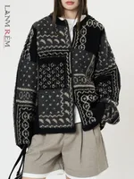 [LANMREM] Print Design Contrast Color Knit Sweater For Women Round Neck Long Sleeve Cardigan Coats 2025 Spring New 26C1702 1