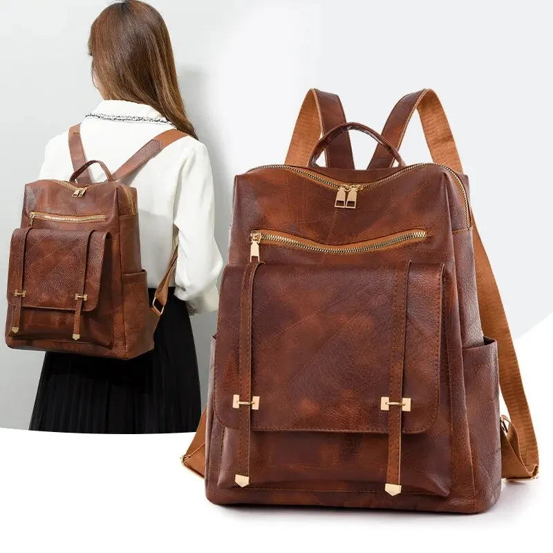 Womens Backpack Vintage Women's Bag Large Capacity Leather Daily Commute Travel