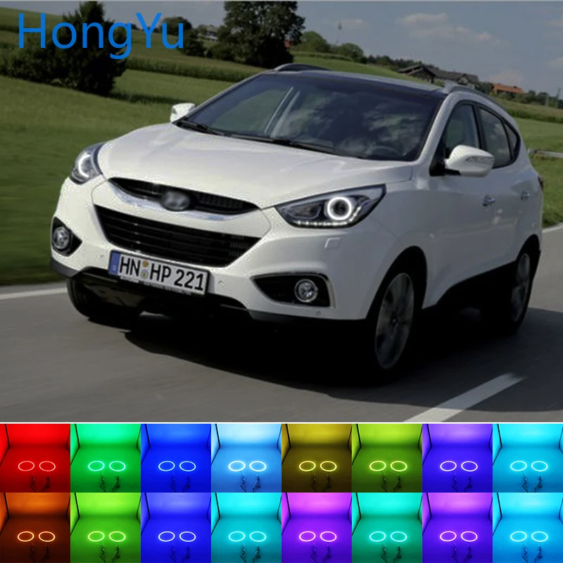 

Latest Headlight Multi-color RGB LED Angel Eyes Halo Ring Eye DRL RF Remote Control for Hyundai ix35 2010 2011 2012 Accessories