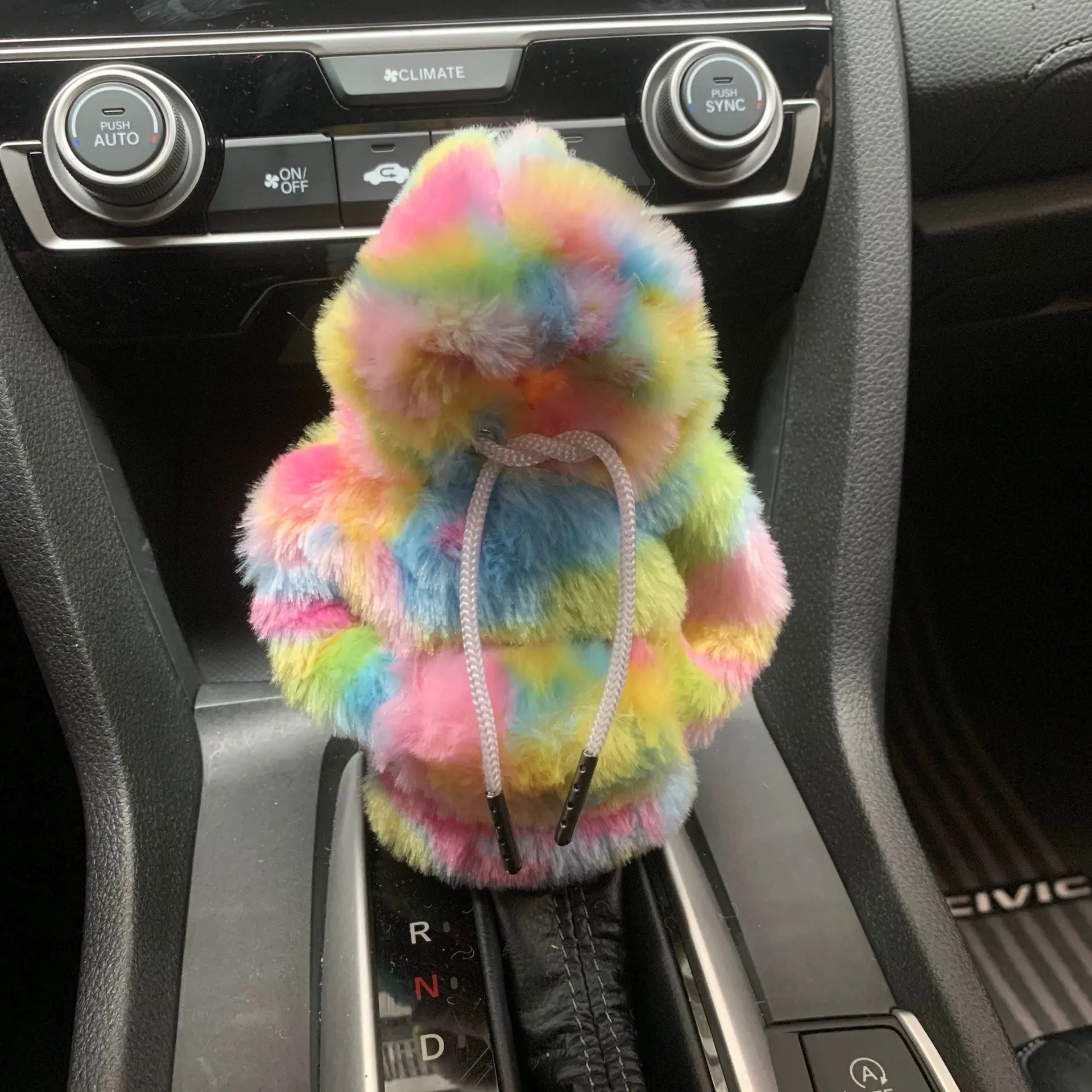 Hoodie-Style Plush Gear Shift Knob Cover Anti-Slip Protector Auto Accessories for Women Sedan SUV Interior