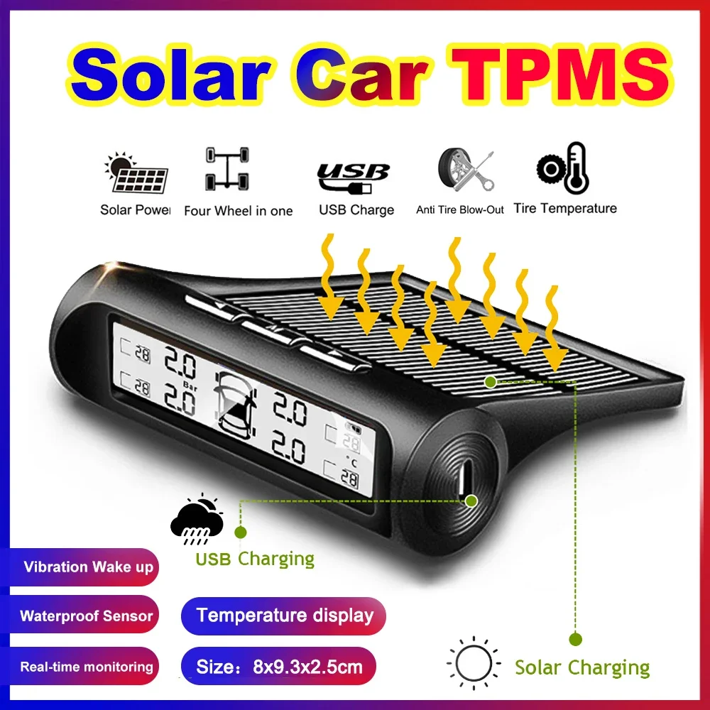 TPMS Car Tire Pressure Monitoring System Solar Powered