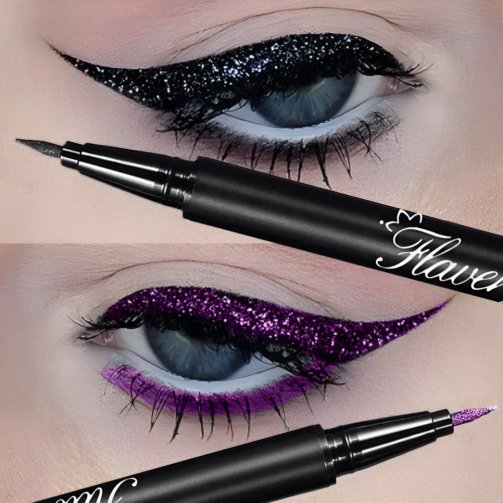 Flüssiger Eyeliner In Rauchigem Schwarz-violett Mit Glitzer Effekt_voghion.com
