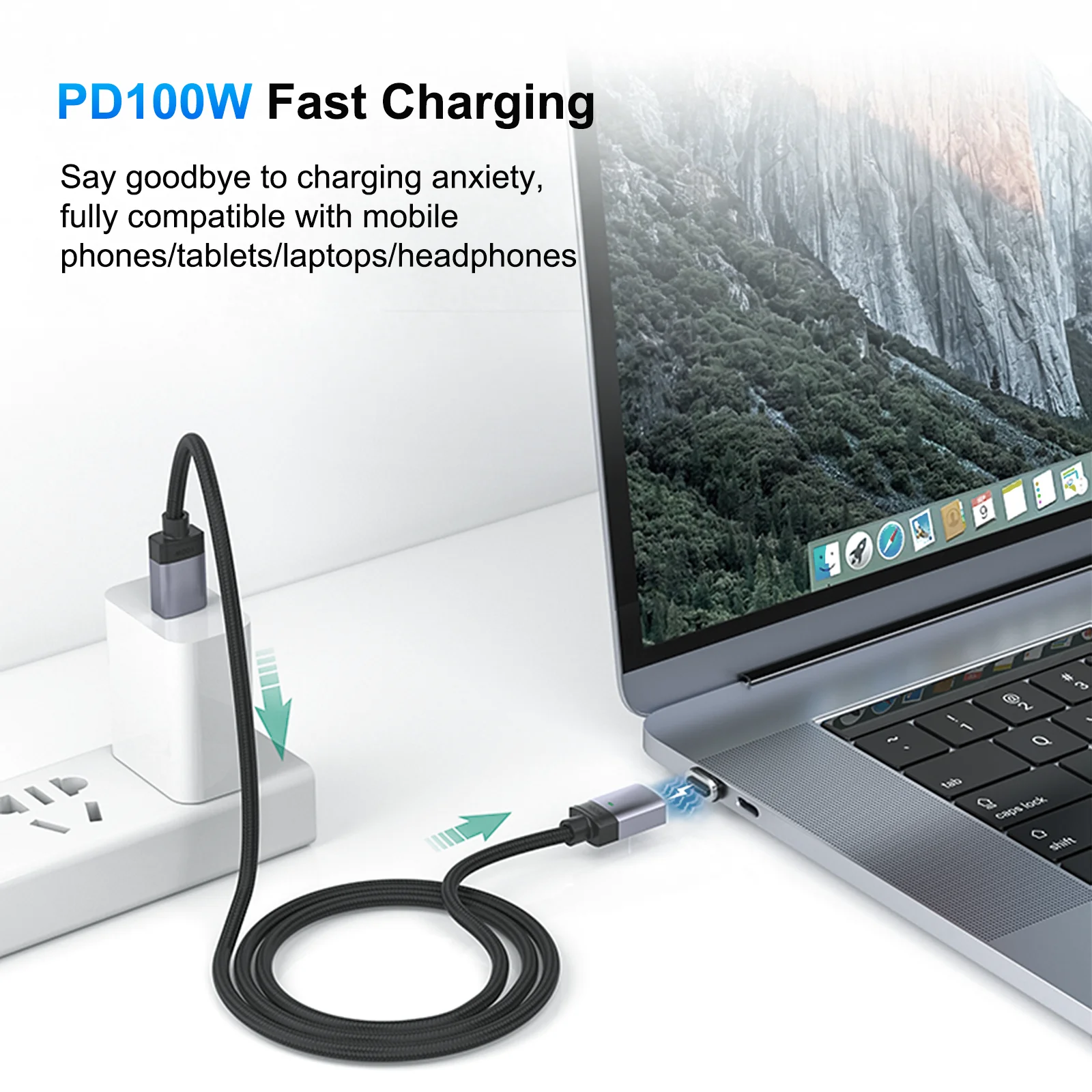 고속 충전 케이블 100W PD 마그네틱 480Mbps 데이터 전송 교체 가능 마그네틱 커넥터 범용 휴대폰 노트북 충전기