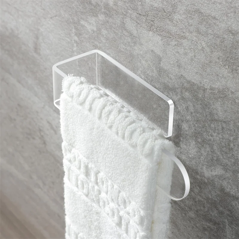 U Shape Bathroom Acrylic Towel Bar Hand Towel Holder Self Adhesive Towel Rack For Bathroom Wall Mounted Transparent Towel Hanger 2