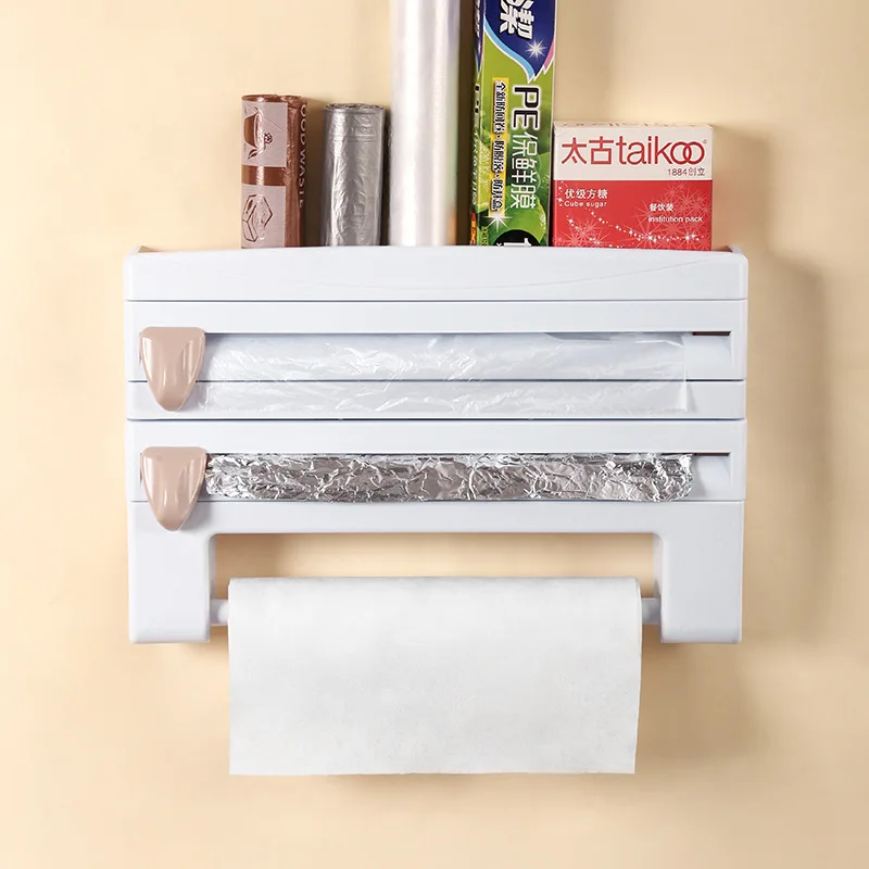 

Multi-Function Belt Cutter Storage Rack Shelf Cling Film Kitchen Organizer Cutter Tinfoil Oil Paper Cutter Kitchen Accessories