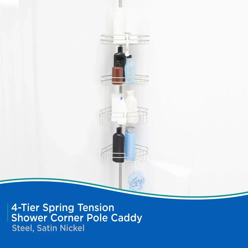 4-Tier Adjustable Corner Shower Caddy with Razor Holder Rust-Resistant Metal Wire Baskets Fits 5-9ft Ceilings Easy Install Satin