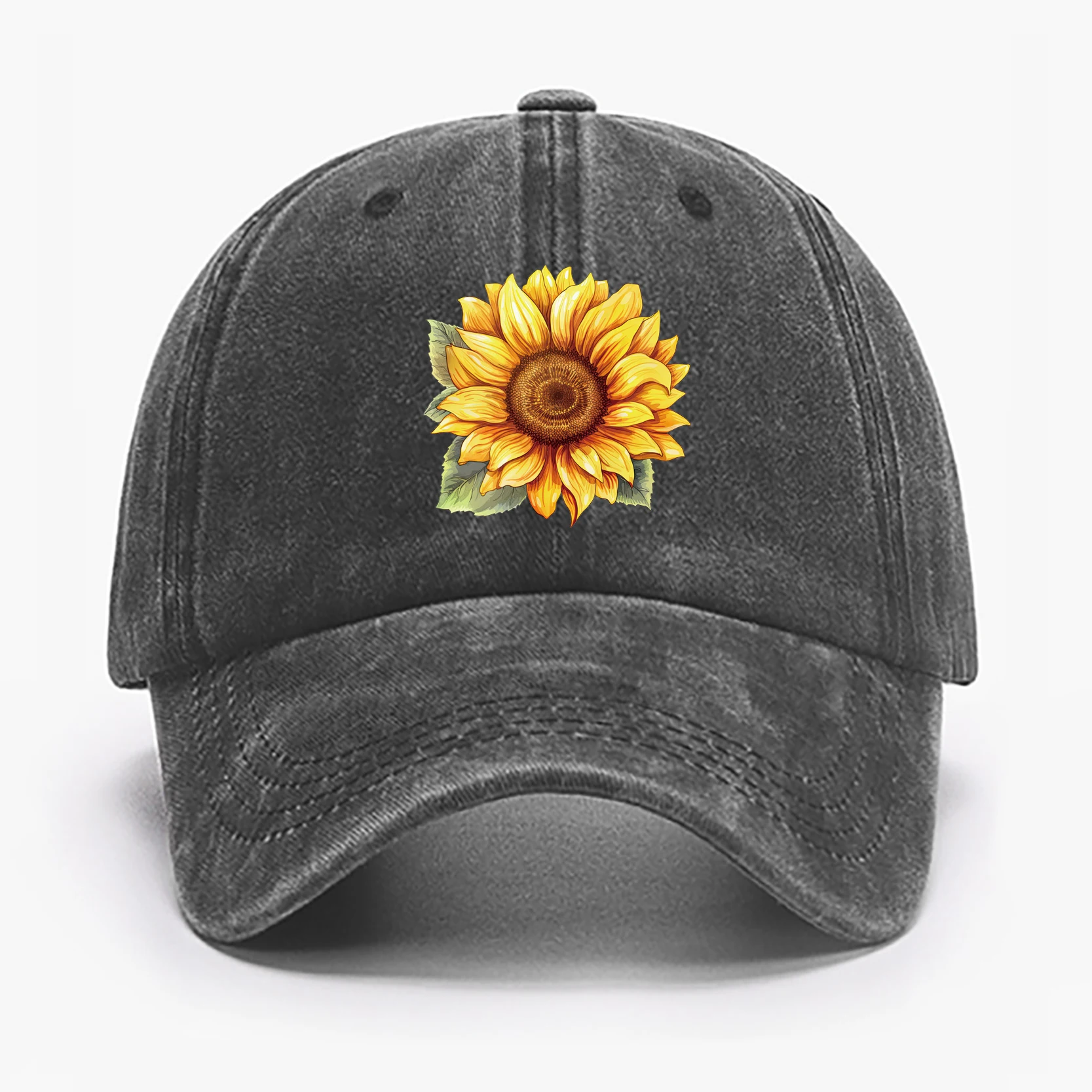 Yellow Sunflower Print Cotton Baseball Cap, Flower Pattern