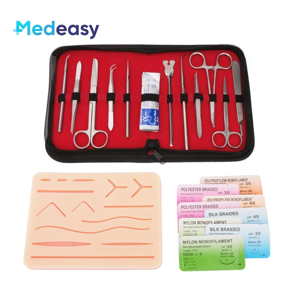 leyfeng Kit de práctica de sutura para estudiantes de medicina Kit de  entrenamiento de sutura que incluye almohadilla de sutura de silicona con  17