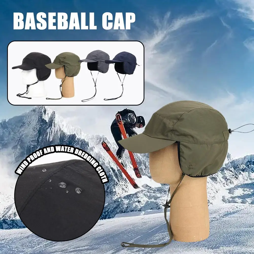 Adjustable Men's Winter Hats Lightweight Waterproof Warm Fleece Lined Earflaps Baseball Cap For Snow Skiing Cap Climbing cap