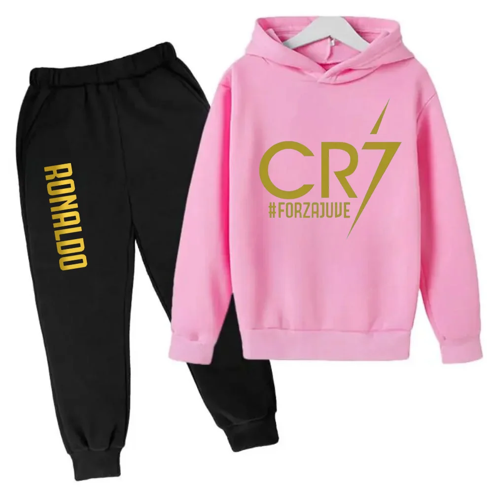 thumbnail image 1 of Conjunto de 2 piezas de sudadera y pantalones CR7 de ídolo de fútbol de primavera y otoño para niños, adecuado para deportes, ocio, moda, chándales para niños y niñas, 1 of 5