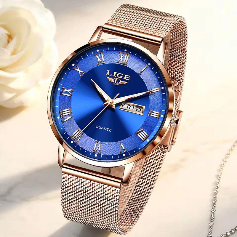 Elegant Rose Gold Ultra-Thin Mesh Quartz Women's Luminous Wristwatch