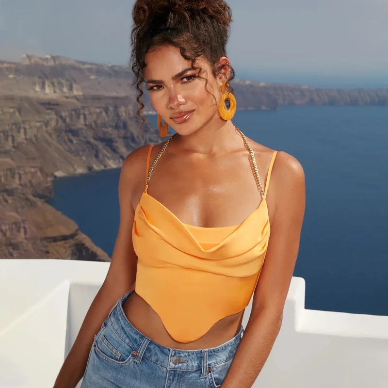 

New Style Fashion Women's Extra Size Sling Square Collar Hang One's Neck Sexy Chain Short Money External Penetration Fish Bone V