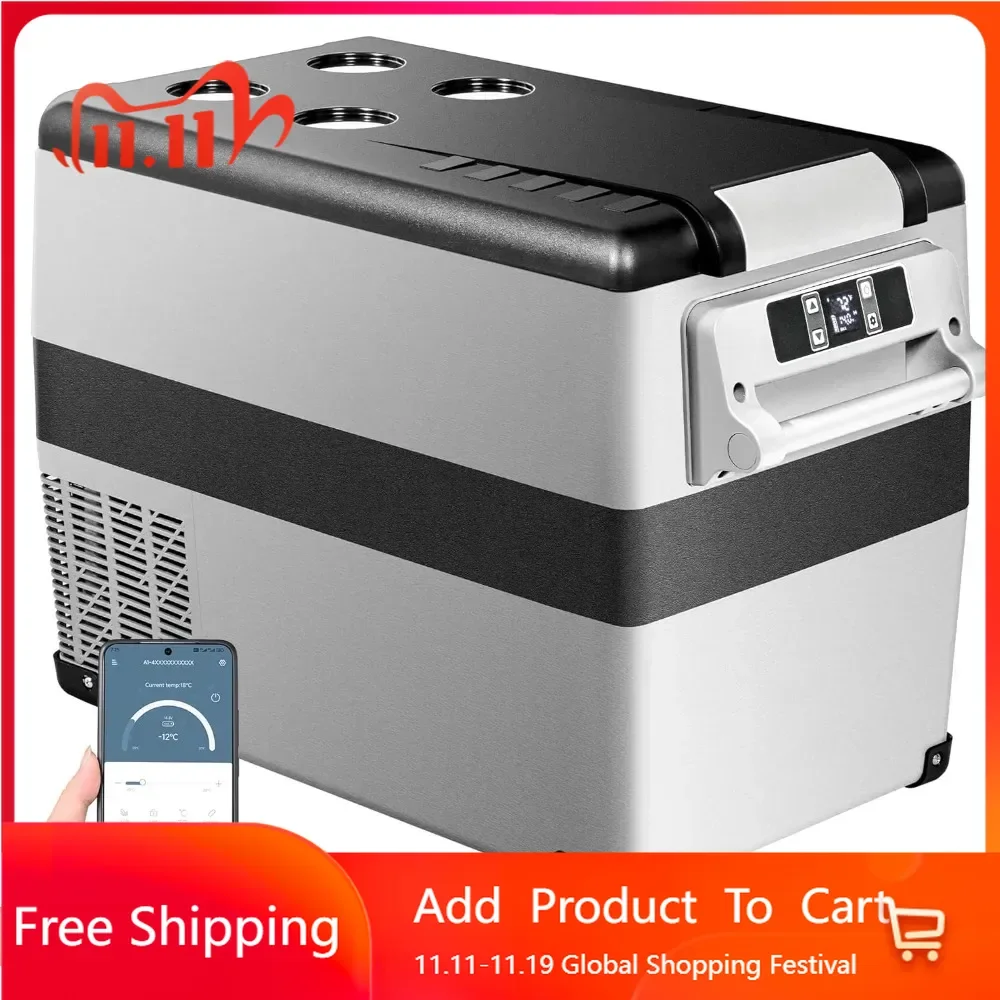 12V car refrigerator electric cooler, 48 quart (45 liter) portable refrigerator APP control, with detachable basket