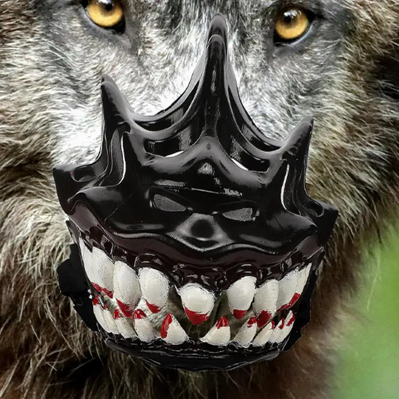 Halloween Dog Muzzle With Teeth Creepy Dog Costume With Large Teeth Spooky Prop For Halloween Adjustable Hilarious Werewolf