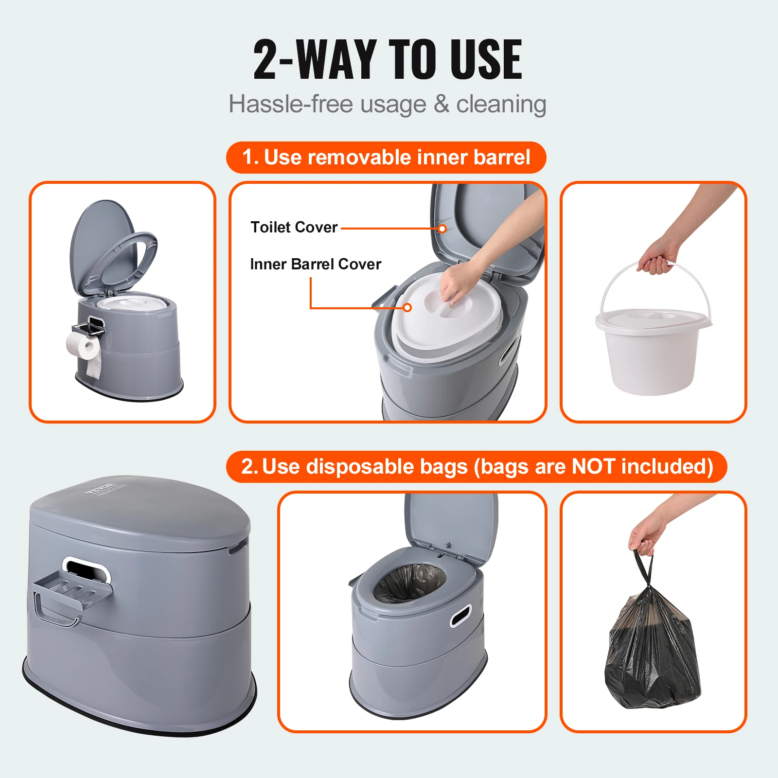 VEVOR Portable Toilet for Camping Porta Potty with 1.3G Detachable Inner Bucket Travel Toilet for Outdoor Camping Long Road Trip 4