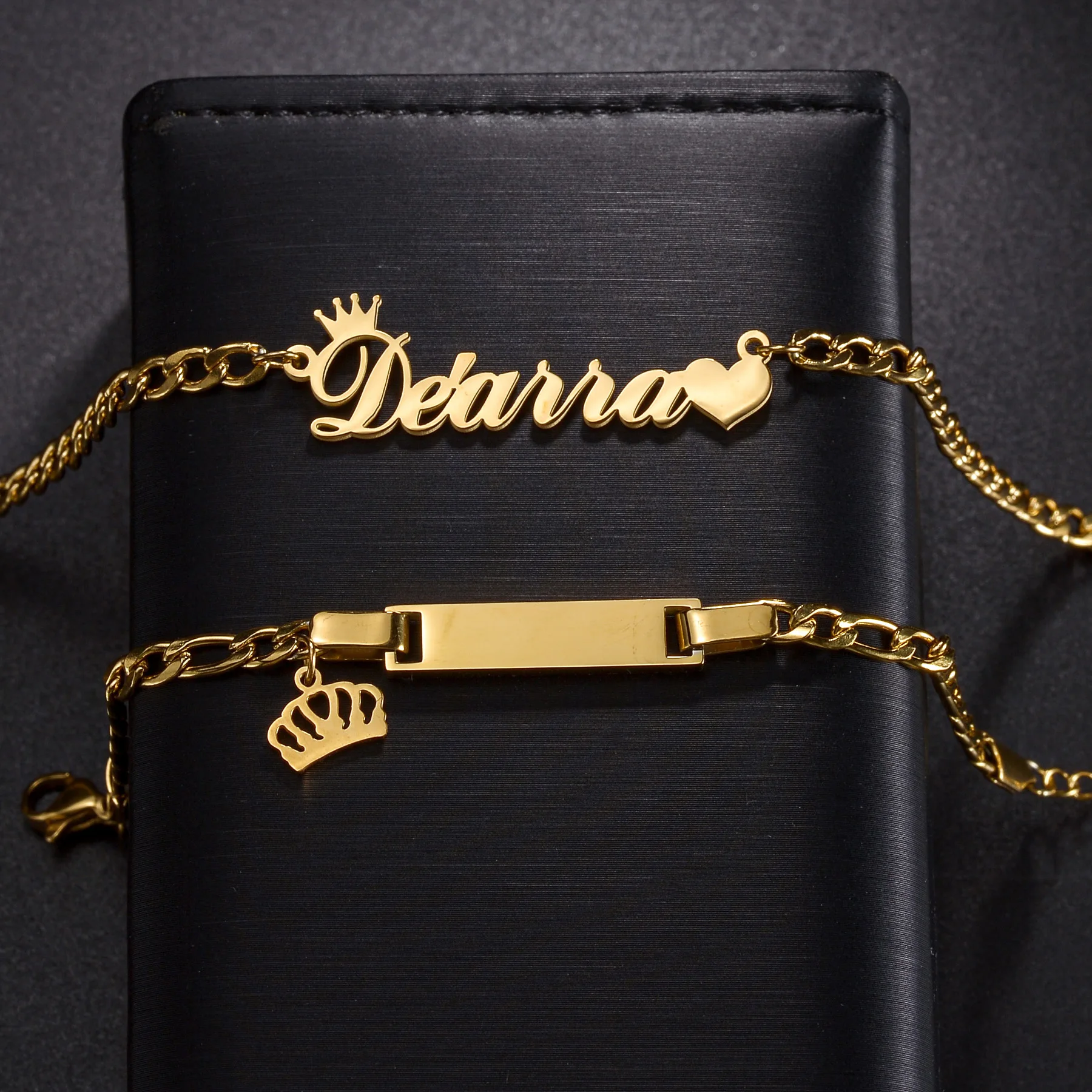 Akizoom Engrave Name 45cm Necklace Punk Custom Bracelet Stainless Steel Jewelry Set for Woman Cuban Chain for Man Birthday Gift - Image 5