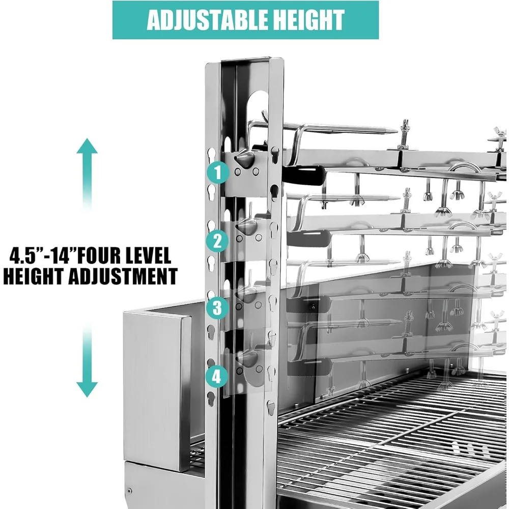 37" Electric Rotisserie Grill, Pig Lamb Spit Roaster Stand Rotisserie 132 Lbs Capacity With Adjustable Height, BBQ Charcoal 6