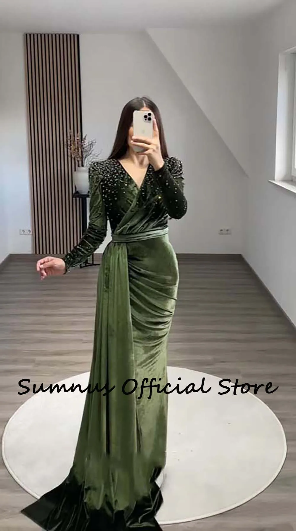 British-Style Velvet Green Short Evening Dress with Sleeves – loveangeldress