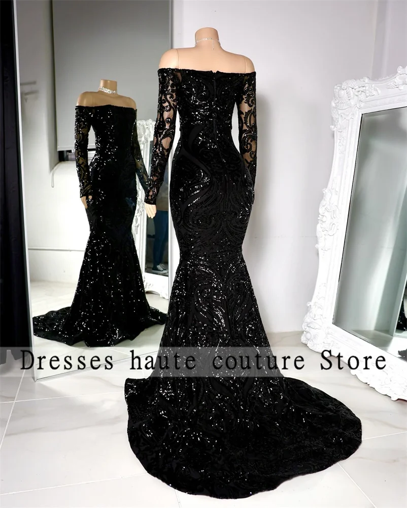 

Black Sequined Lace Mermaid Prom Dress 2024 For Black Girls Formal Party Dress Long Sleeve Evening Dresses vestidos de gala