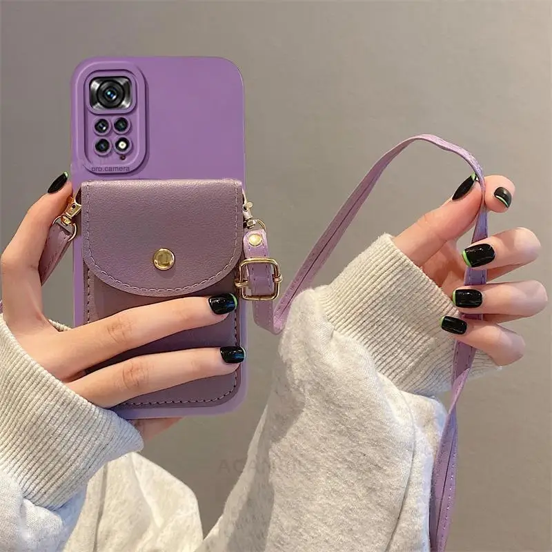 thumbnail image 1 of Note11s Crossbody Card Slot Bag Holder Case On For Xiaomi Redmi Note 11 8 9 10 7 Pro 11s 10s 9s 11pro 4g 5g Cord Silicone Cover, 1 of 4