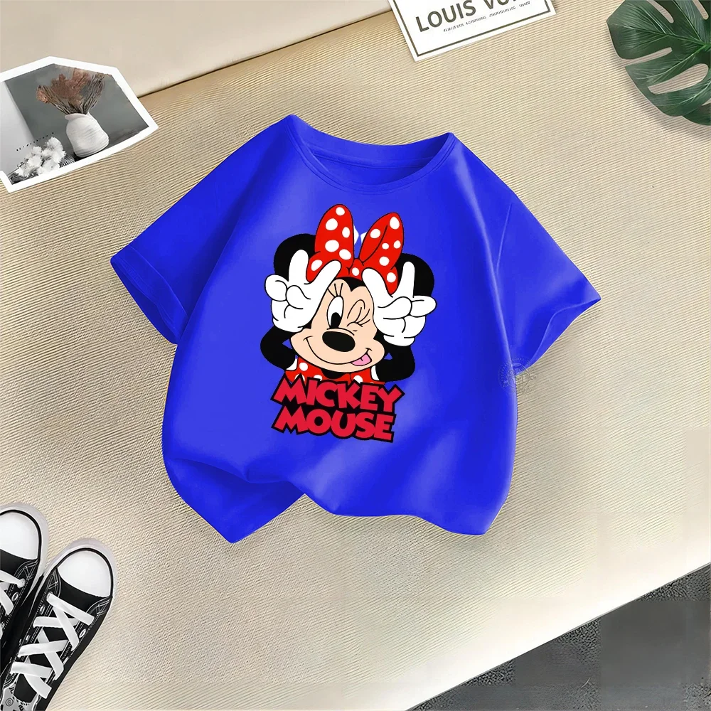 thumbnail image 1 of Bonita camiseta informal de Disney Minnie para niños, camiseta de moda urbana de verano para niñas, camiseta de cuello redondo para niños, camisetas deportivas para niños al aire libre, 1 of 5