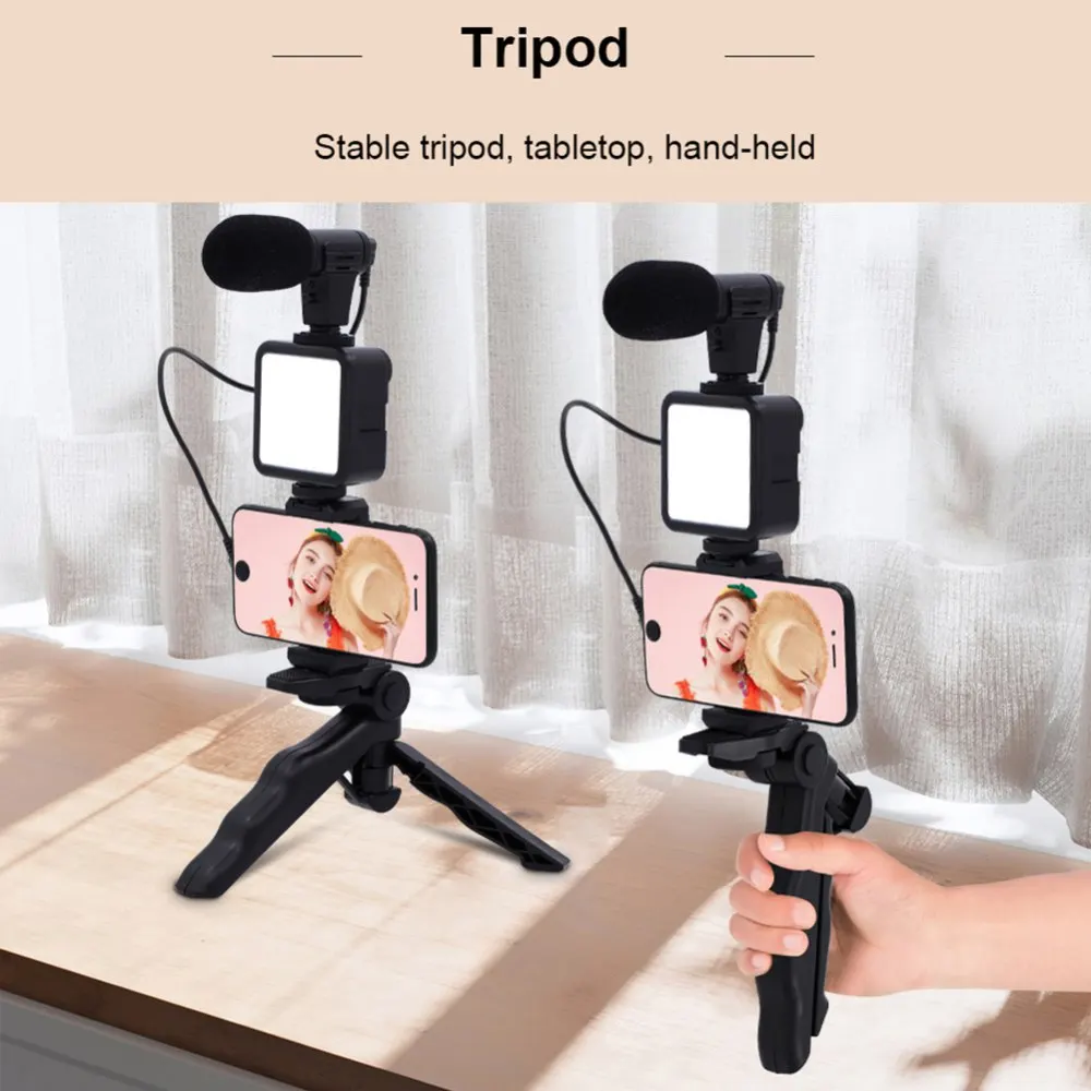 LED Selfie Tripod Phone Holder Smartphone Video Kit Microphone Photography Lighting Video Recording Set for Live Vlog Conference