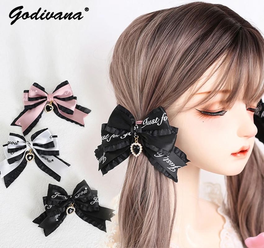 

Japanese JK Lolita Lace Headdress Mine Series Mass-Produced Handmade Barrettes Letters Ribbon Bowknot Pair of Hairclips