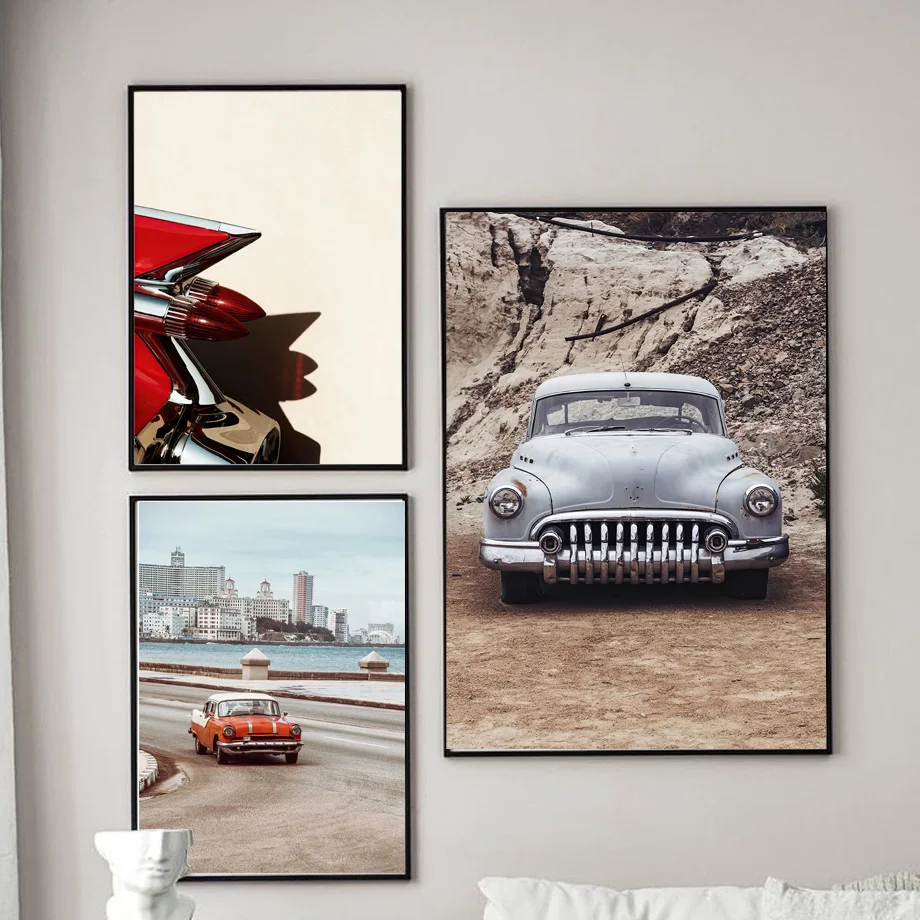 

Настенная картина с принтом для гостиной, декор и Художественная Картина на холсте, старомодный классический автомобиль, джинсовый ретро постер в скандинавском стиле
