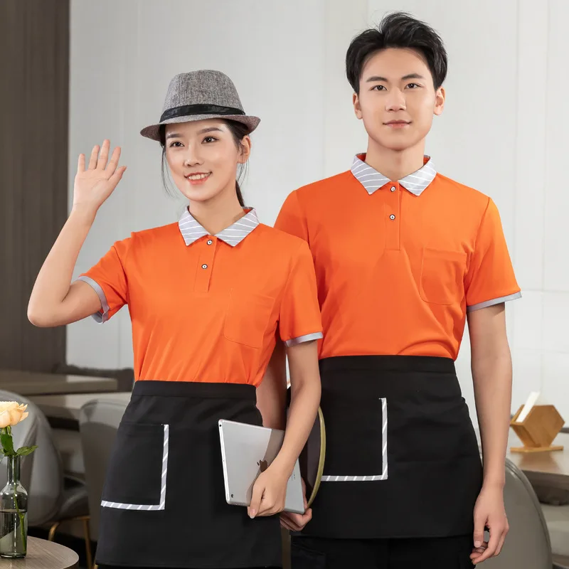 

Catering Waiter Workwear Short Sleeve Summer Hot Pot Barbecue Hotel Restaurant Group Workwear T-shirt Men and Women Short Sleeve