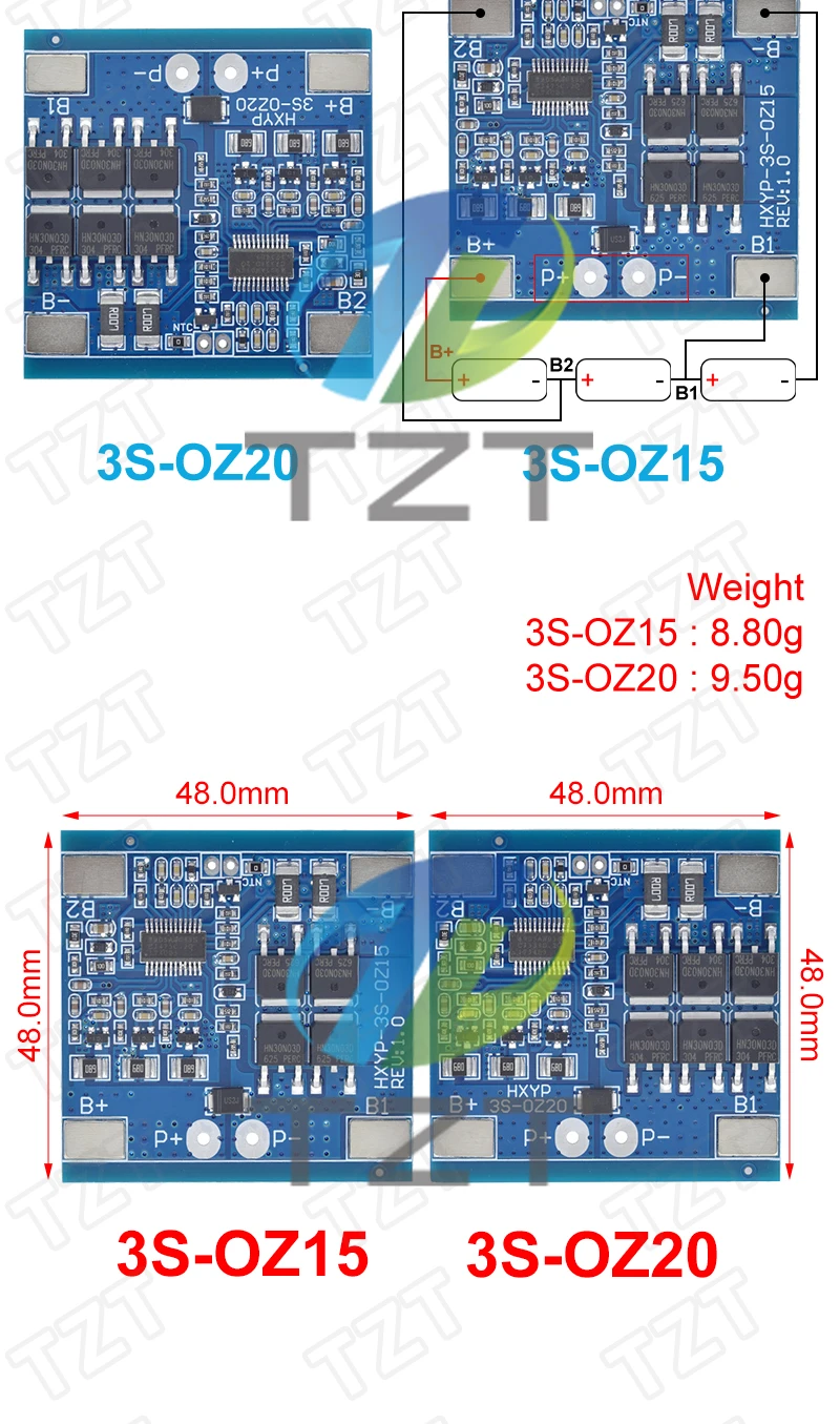 GREATZT 3S 12V 15A / 20A BMS 18650 Lithium-Batterie-Schutzplatine 11,1V 12,6V mit Überladungsschutz und Balancing-Funktion – Detail 3