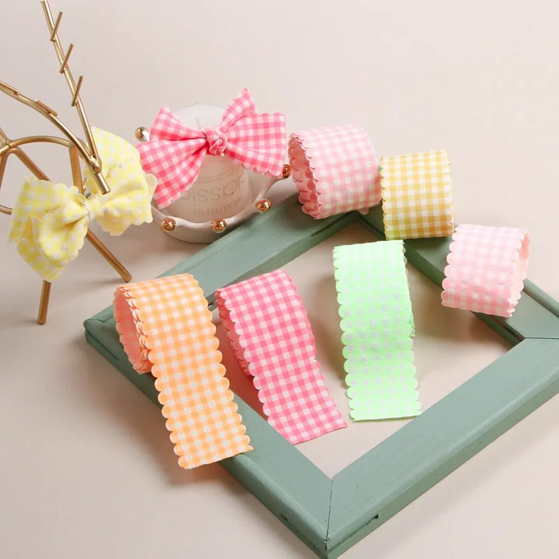 5 야드 다채로운 매칭 격자 인쇄 리본 DIY 공예 활 헤어 액세서리 재료 선물 포장 의류 모자 장식