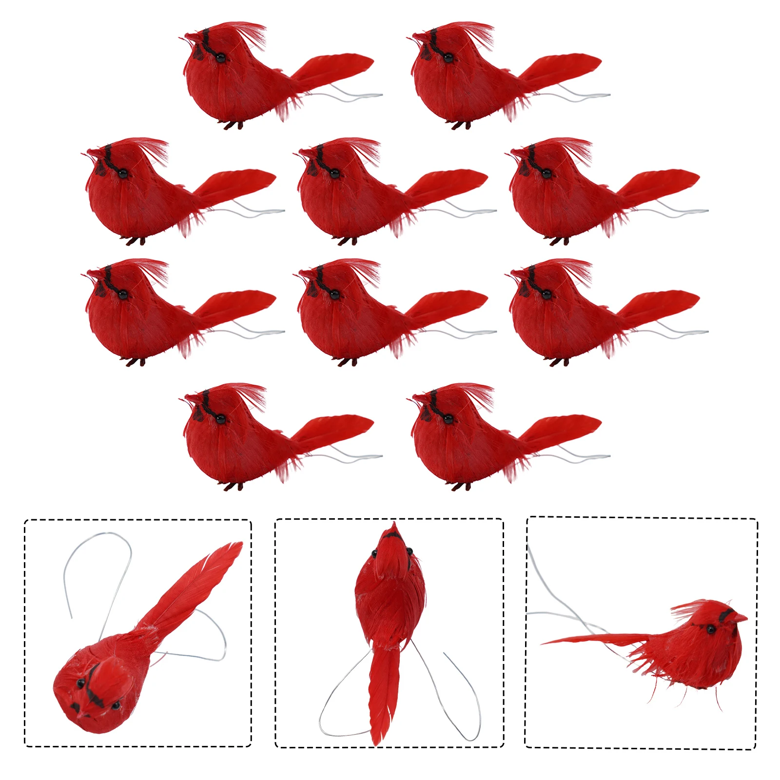 

10pcs Artificial Birds Ornament Handicraft Red Birds Figurines Christmas Tree Fake Feather Birds Outdoor Garden Party Prop Decor