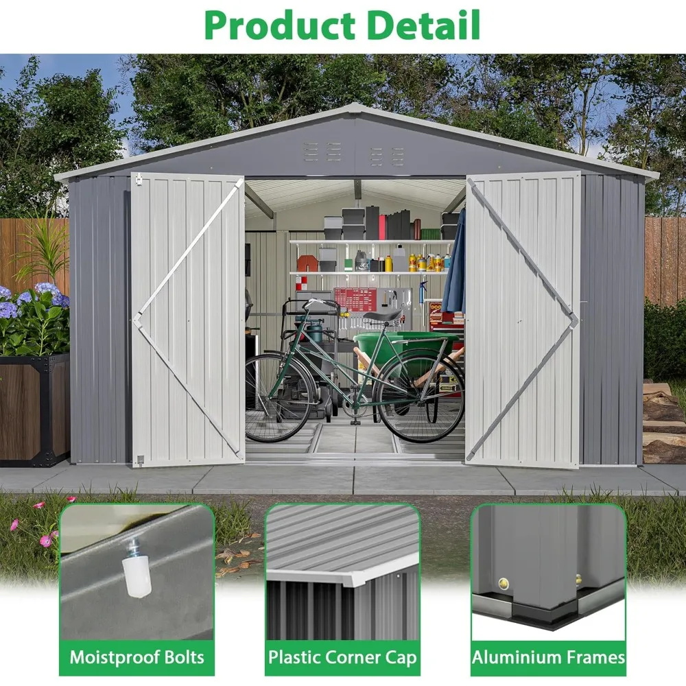 Large Outdoor Storage Shed, Metal Galvanized Steel Garden Shed with Floor Frame 5