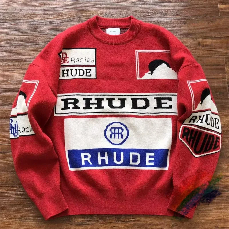 

New Style Moonlight Sunset Jacquard Rhude Sweater For Men Women High Quality Streetwear Red Sweatshirts Oversized Crewneck