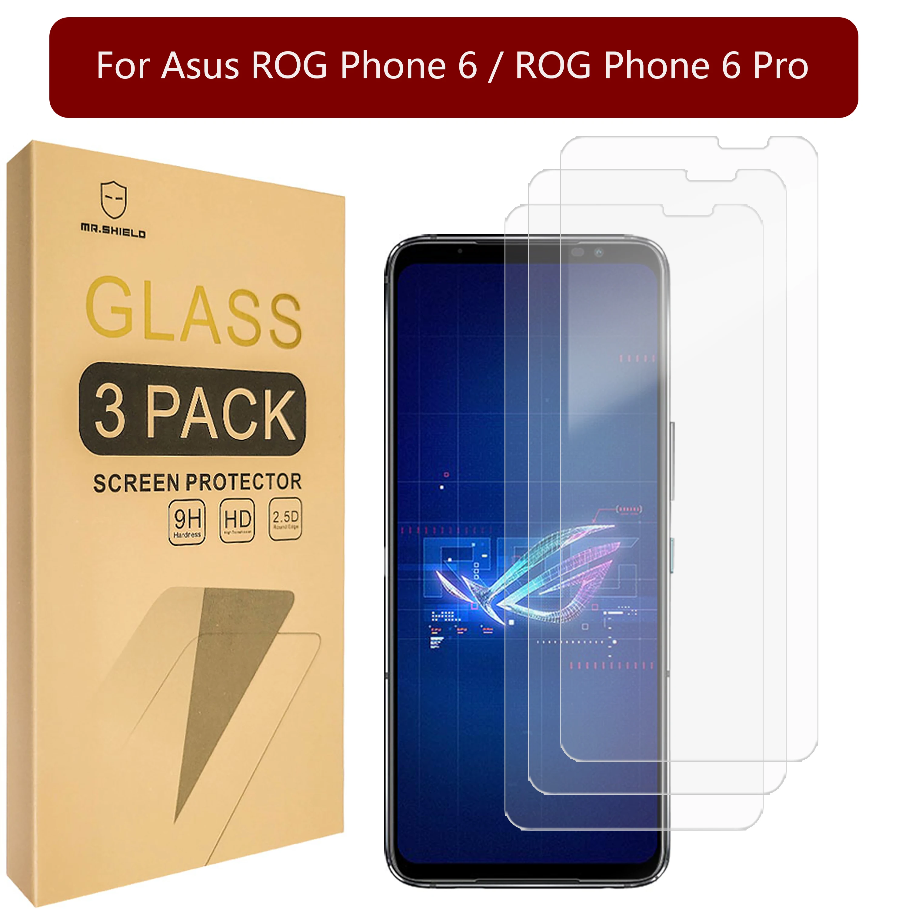 

Mr.Shield Screen Protector compatible with Asus ROG Phone 6 / ROG Phone 6 Pro [Tempered Glass] [3-PACK] [9H Hardness]