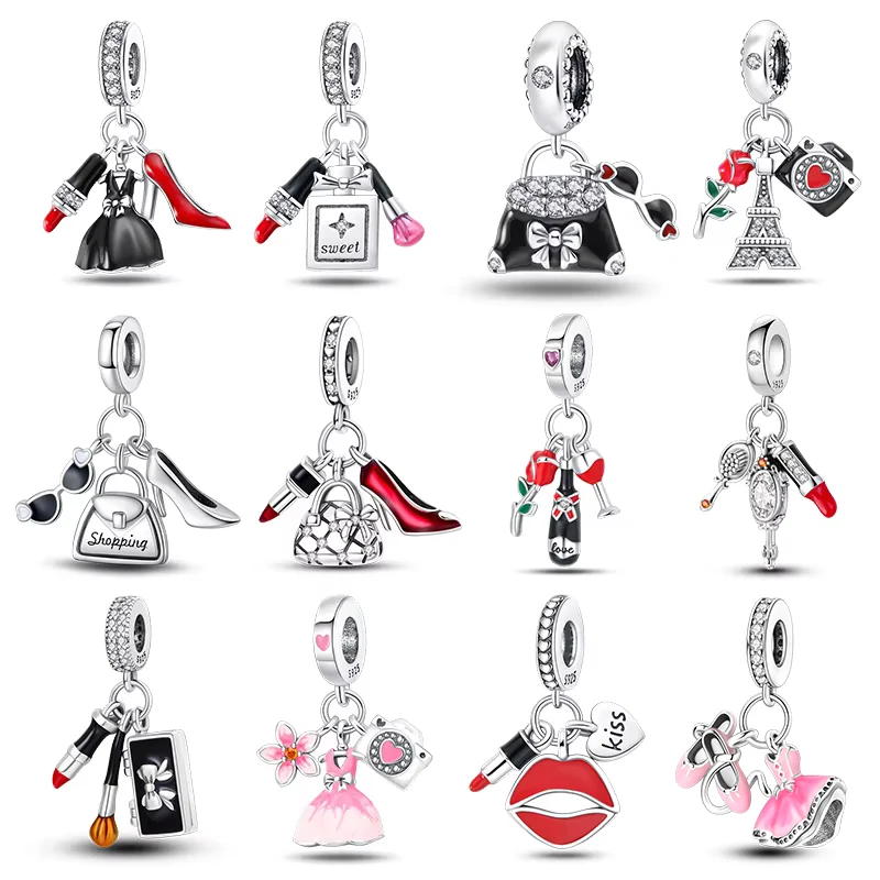100 % 925 Sterling Silber Mode High Heels Lippenstift Kamera Life Series Charms Perlen passen Qikaola Original Armbänder DIY Schmuck