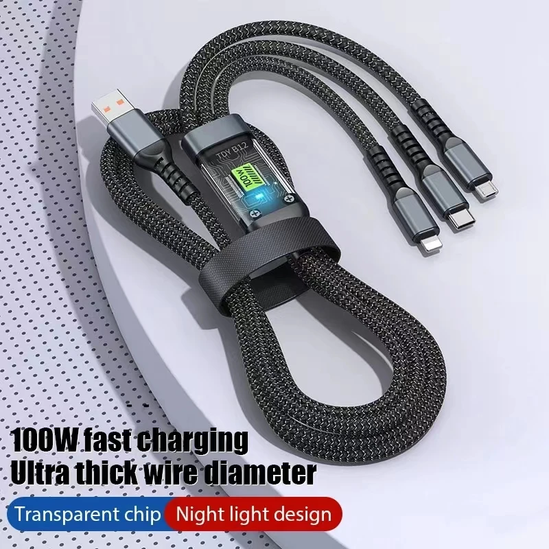 3 In 1 100w Transparent Fast Charging Cable Type C Usb Micro For Huawei OPPO Vivo Samsung Xiaomi Pilot Lamp Charger Usb C 6A BEST SELLERS
