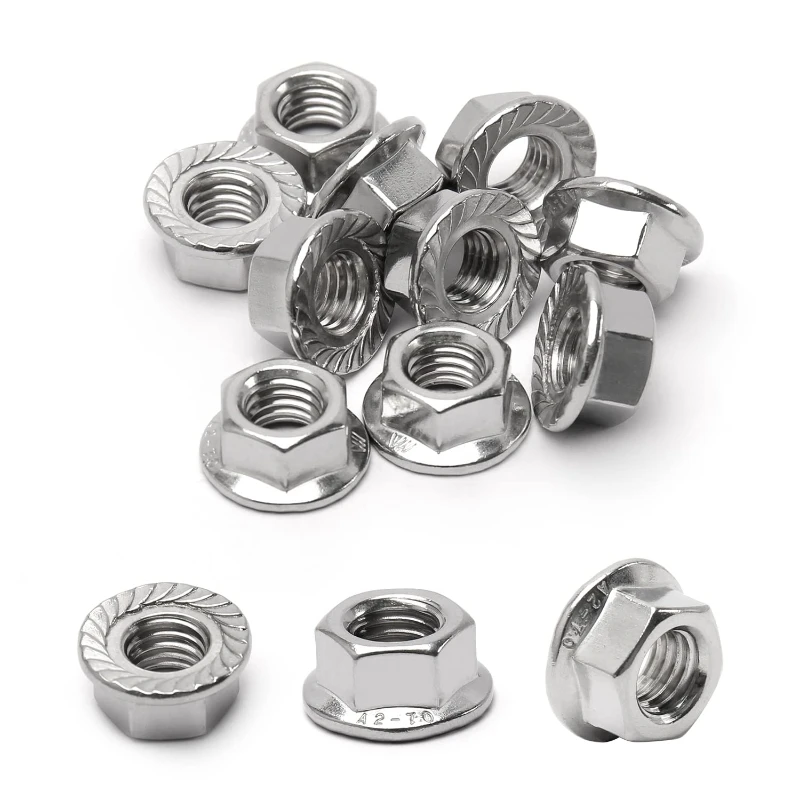 304 Metric Hexagon Flange Nuts M3 M4 M5 M6 M8 M10 M12 Stainless Steel Pinking Automatic locking nut DIN6923 Serrated Spinlock