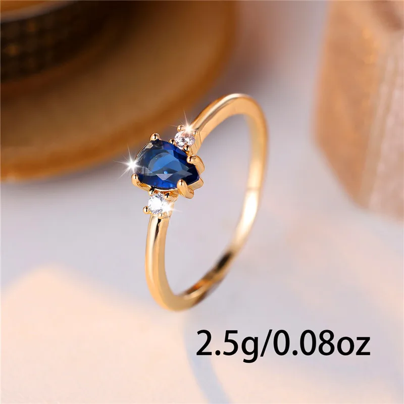 Luxury Female Small Blue Water Drop Zircon Stone Engagement Ring Trendy Gold Color Bride Wedding Jewelry Gift For Women