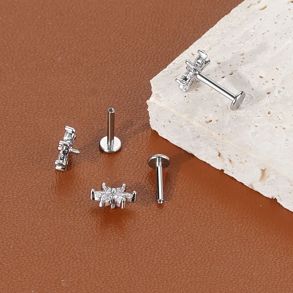 1/5PCS Stahl 16G Cluster Marquise CZ Tragus Helix Stud Conch Lobe Rook Knorpel Blatt Flache Rückseite Labret Ohrstecker Schmuck – Detail 18