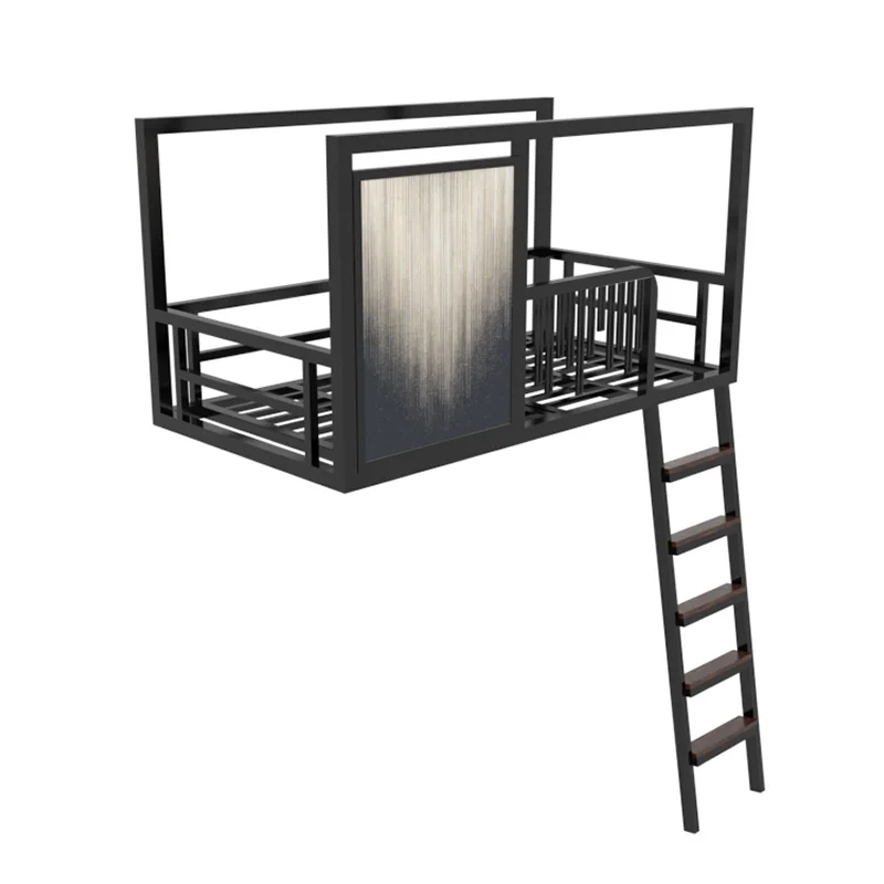 thumbnail image 1 of Cama elevada de hierro forjado, Loft colgante, marco de hierro, hamaca con pintura de estilo apartamento pequeño, cama dúplex de segundo piso, 1 of 4