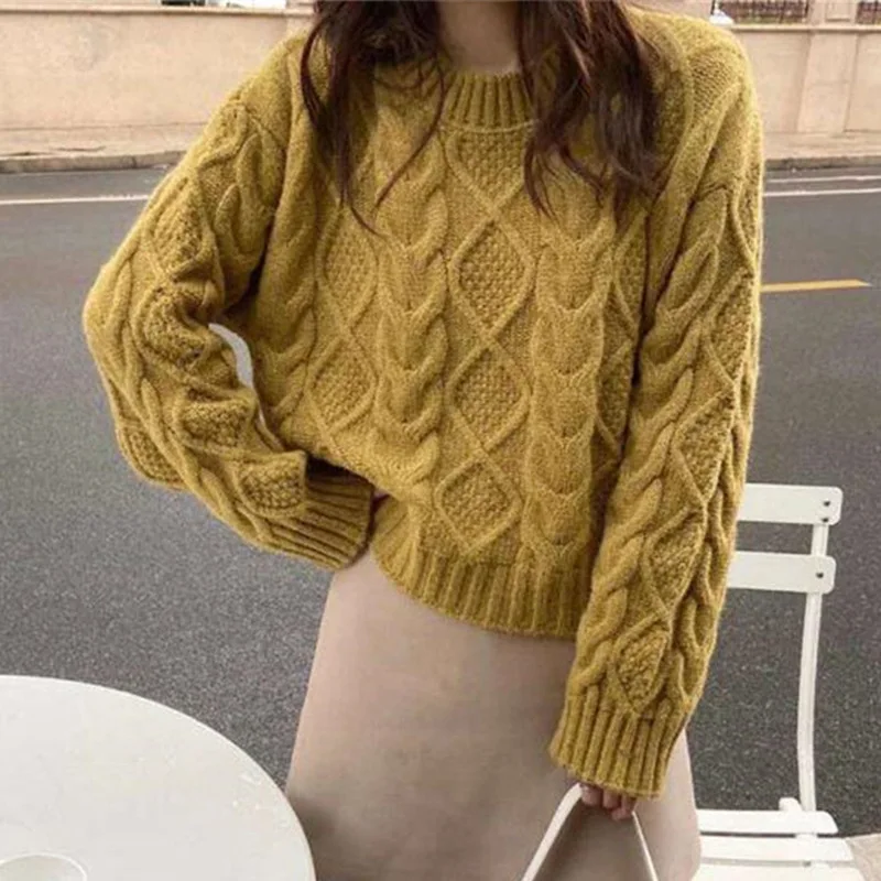 

Lazy style Gentle autumn and winter new Fried Dough Twists coarse wool sweater pullover women