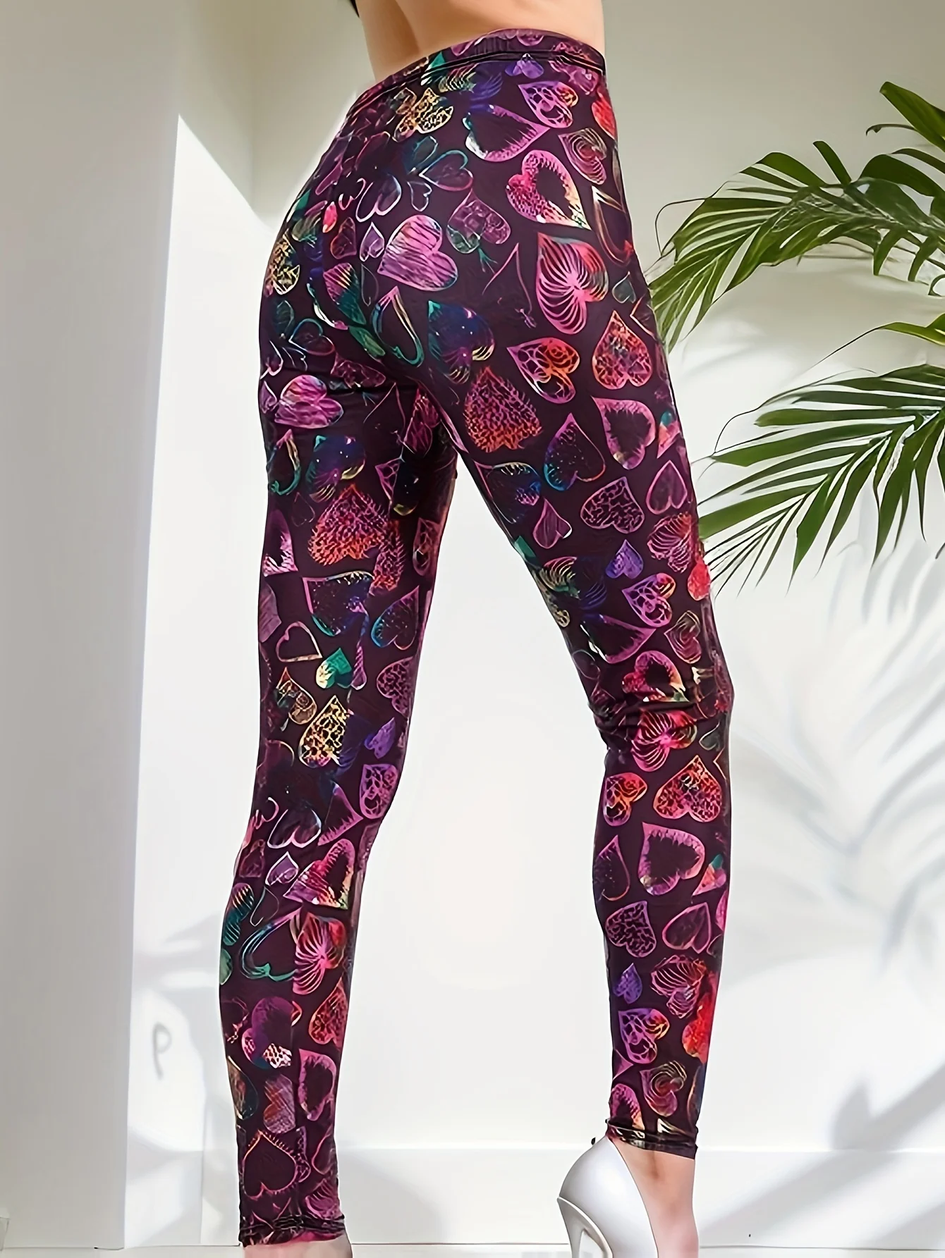 CUHAKCI Autumn And Winter Fashionable Casual Red And White Heart-shaped Leggings Leggings Brushed Print Sexy Pencil Pants 2