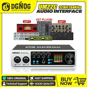 DGNOG USB 오디오 인터페이스 32비트/768KHz 전문가용 USB-C 녹음 사운드 카드 기타 스튜디오 팟캐스트 노래 스트리밍 UM22C