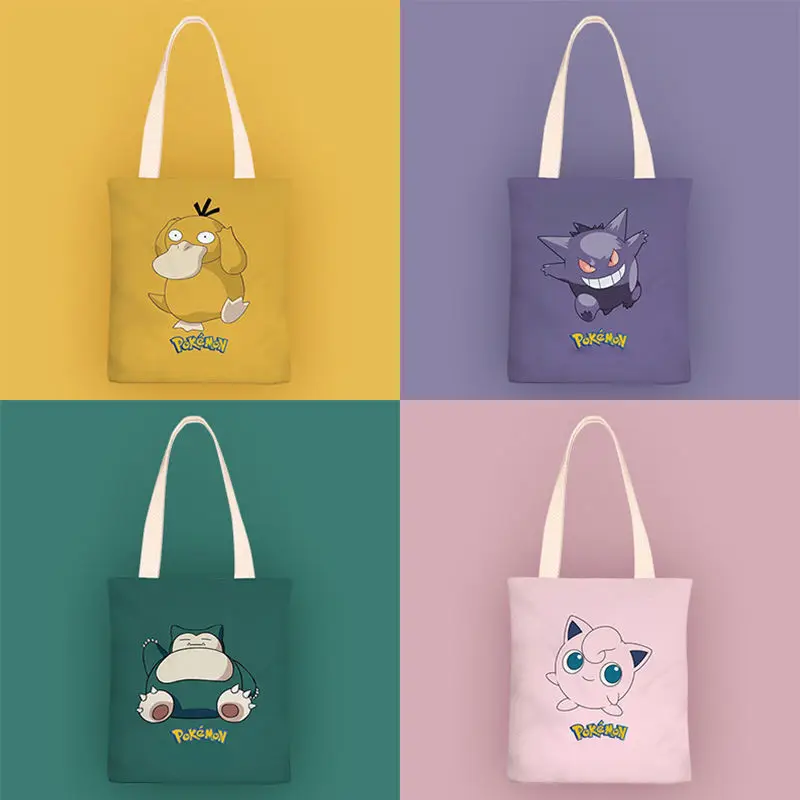 

Pokemon Cartoon Woman Shoulder Bag Girl Anime Peripheral Cute Printed Canvas Bag Student Large Capacity School Items Storage Bag