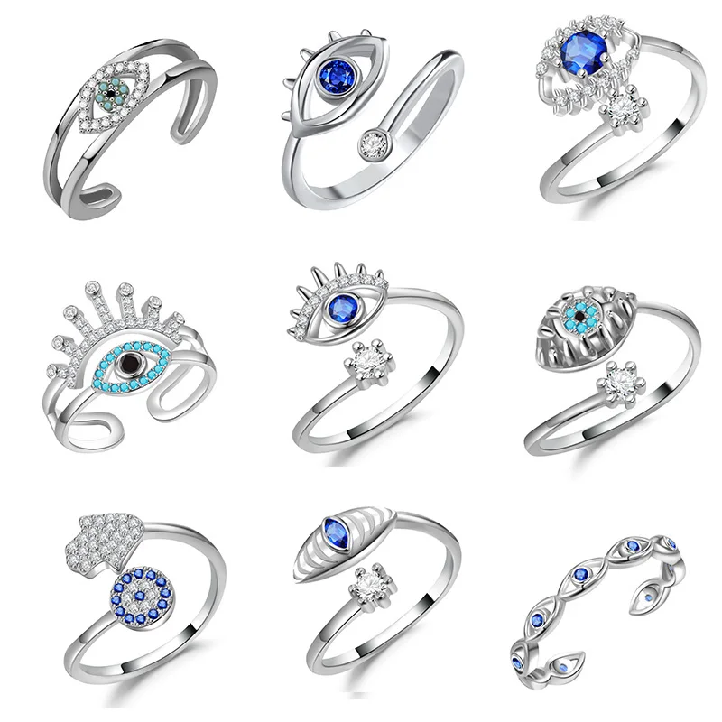 Fashion Sliver Color Crystal Evil Eye Rings For Women Elegant