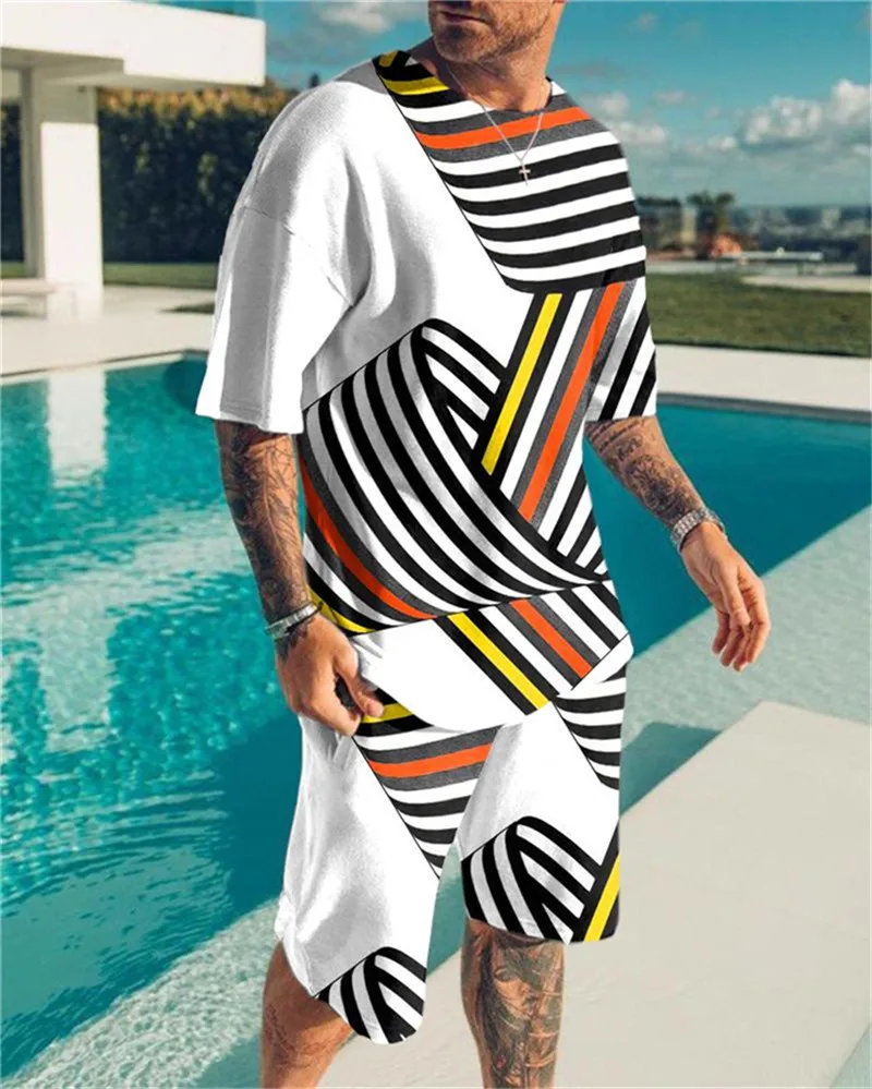 2022 New Summer Men's Suit Casual Beach Shorts Suit Sea View 3D Printing Short Suit Ordinary O-neck T-shirt 2-piece Set Oversize 2022 New Summer Men's Suit Casual Beach Shorts Suit Sea View 3D Printing Short Suit Ordinary O-neck T-shirt 2-piece Set Oversize